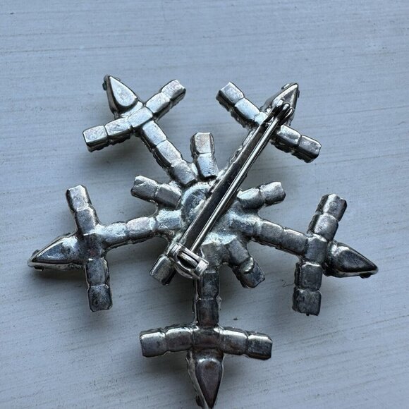 VTG Brooch Pin 1.75" Starburst Snowflake Aurora Borealis Rhinestone Silver Tone - Picture 3 of 5